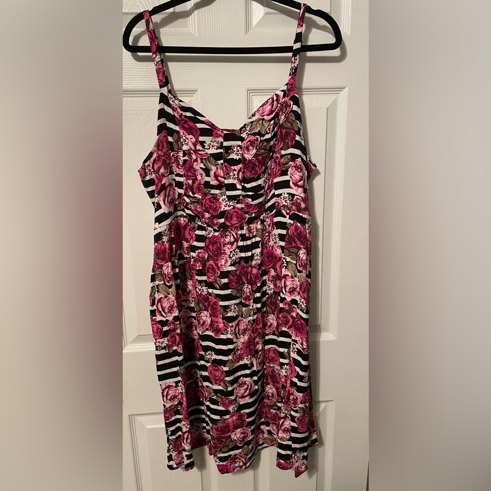 Torrid Pink Floral and Black Striped Dress
